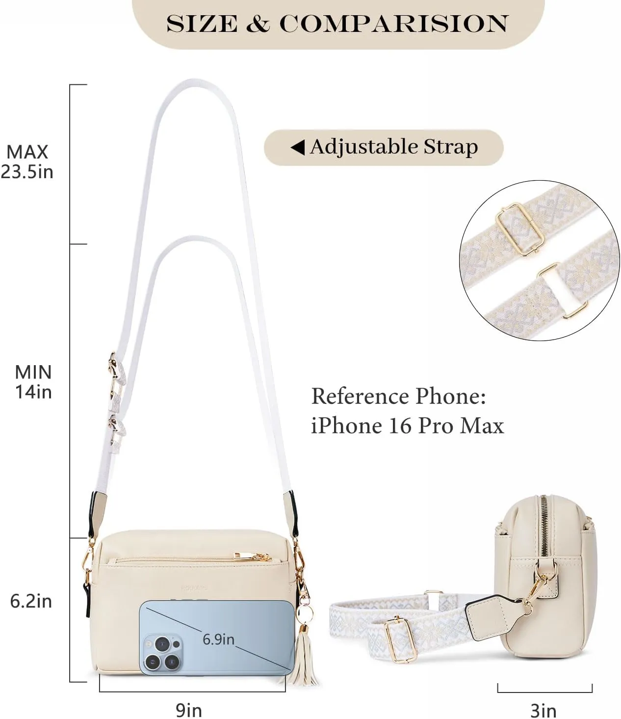 Triple Zip Small Crossbody Bag for women,Wide Strap Cell Phone Purse Shoulder Handbag Wallet with Credit Card Slots