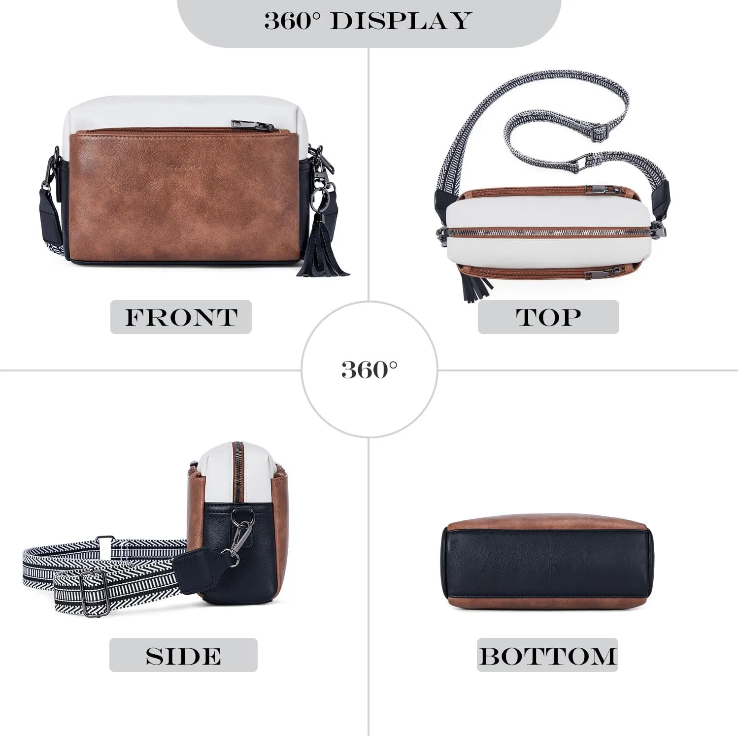 Triple Zip Small Crossbody Bag for women,Wide Strap Cell Phone Purse Shoulder Handbag Wallet with Credit Card Slots
