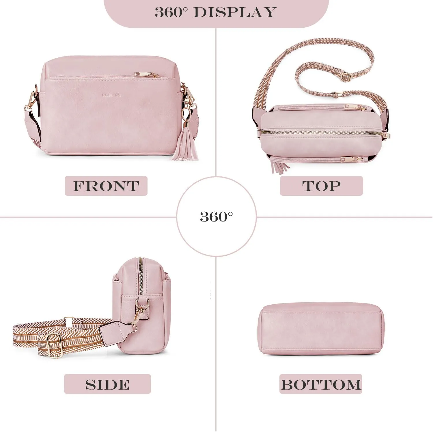 Triple Zip Small Crossbody Bag for women,Wide Strap Cell Phone Purse Shoulder Handbag Wallet with Credit Card Slots