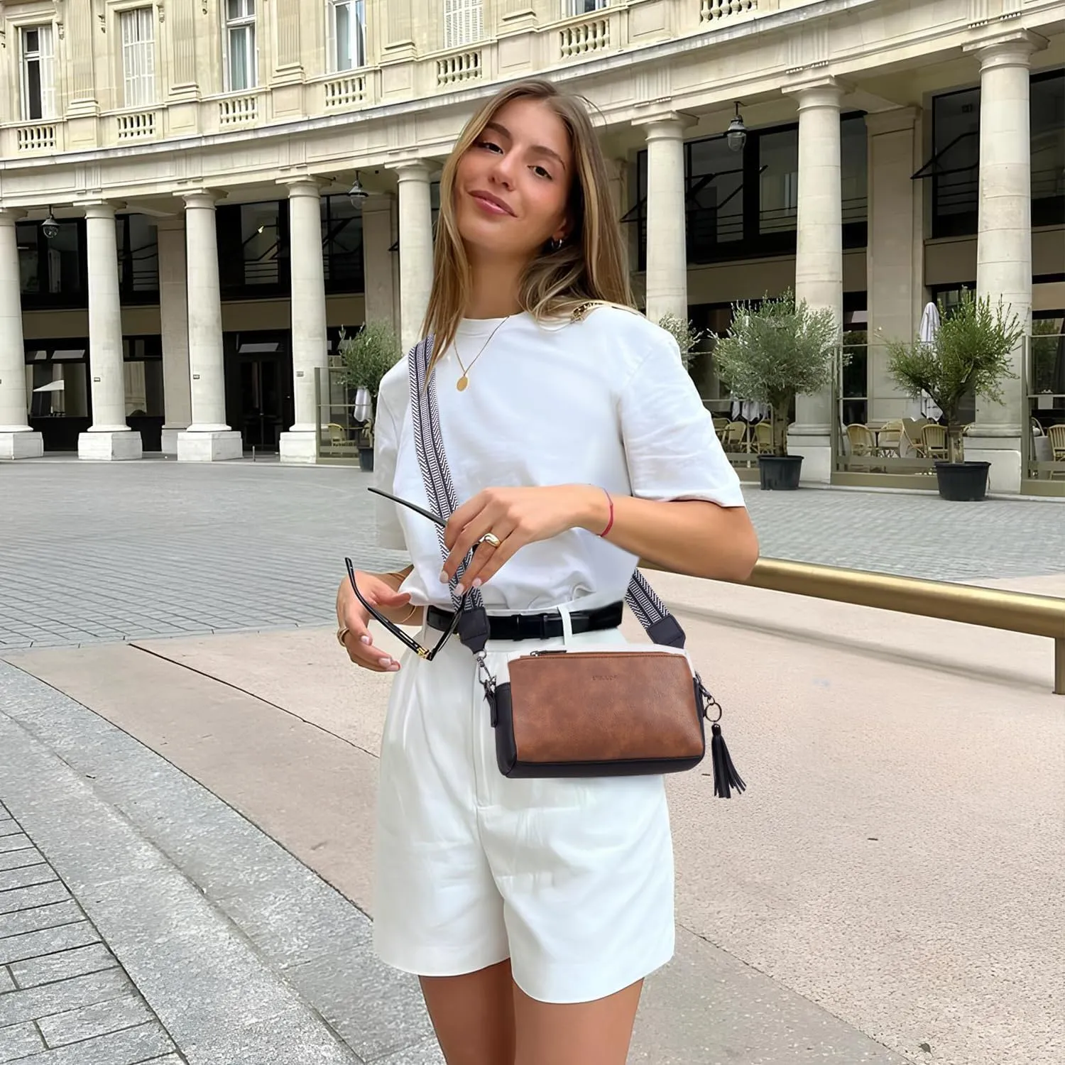 Triple Zip Small Crossbody Bag for women,Wide Strap Cell Phone Purse Shoulder Handbag Wallet with Credit Card Slots