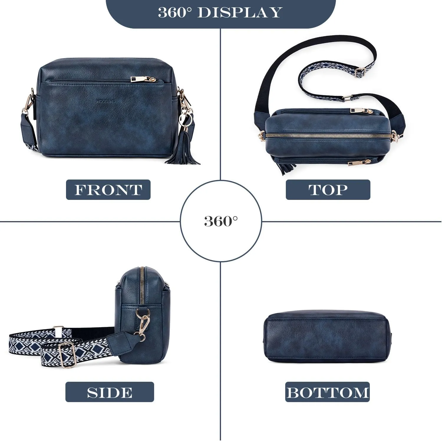 Triple Zip Small Crossbody Bag for women,Wide Strap Cell Phone Purse Shoulder Handbag Wallet with Credit Card Slots