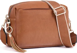 Triple Zip Small Crossbody Bag for women,Wide Strap Cell Phone Purse Shoulder Handbag Wallet with Credit Card Slots