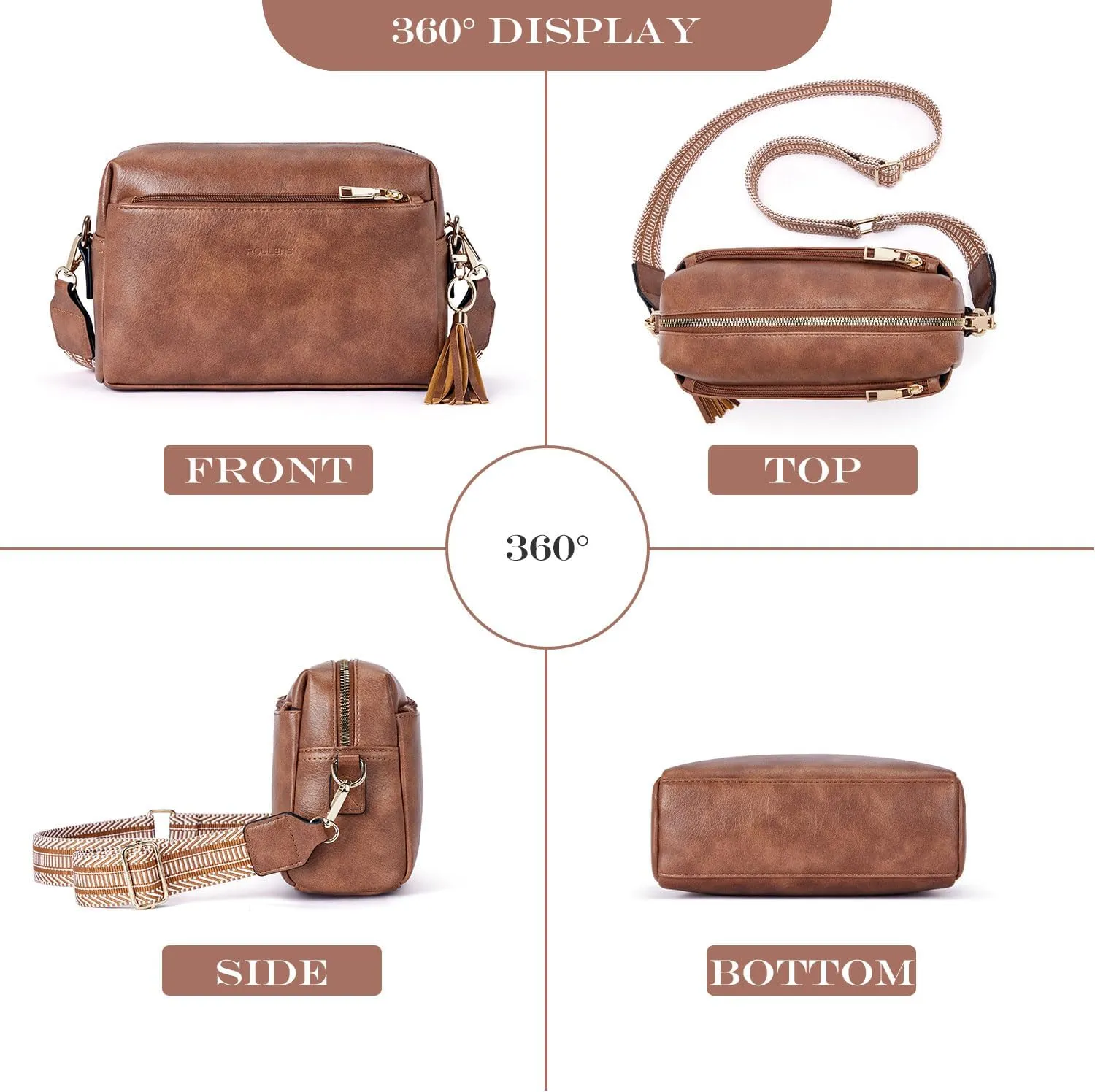 Triple Zip Small Crossbody Bag for women,Wide Strap Cell Phone Purse Shoulder Handbag Wallet with Credit Card Slots