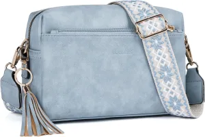 Triple Zip Small Crossbody Bag for women,Wide Strap Cell Phone Purse Shoulder Handbag Wallet with Credit Card Slots