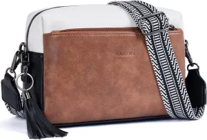 Triple Zip Small Crossbody Bag for women,Wide Strap Cell Phone Purse Shoulder Handbag Wallet with Credit Card Slots