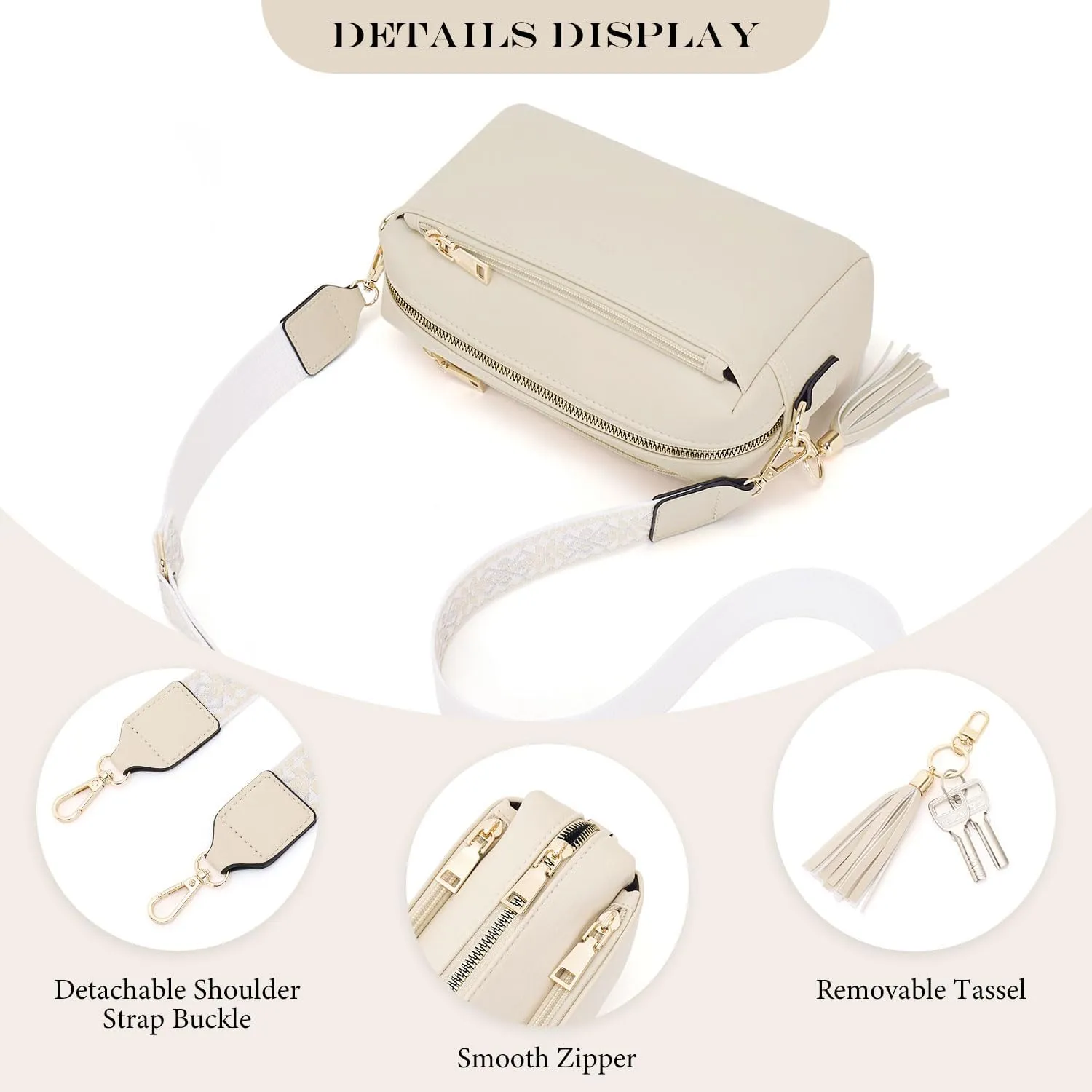Triple Zip Small Crossbody Bag for women,Wide Strap Cell Phone Purse Shoulder Handbag Wallet with Credit Card Slots