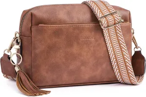 Triple Zip Small Crossbody Bag for women,Wide Strap Cell Phone Purse Shoulder Handbag Wallet with Credit Card Slots