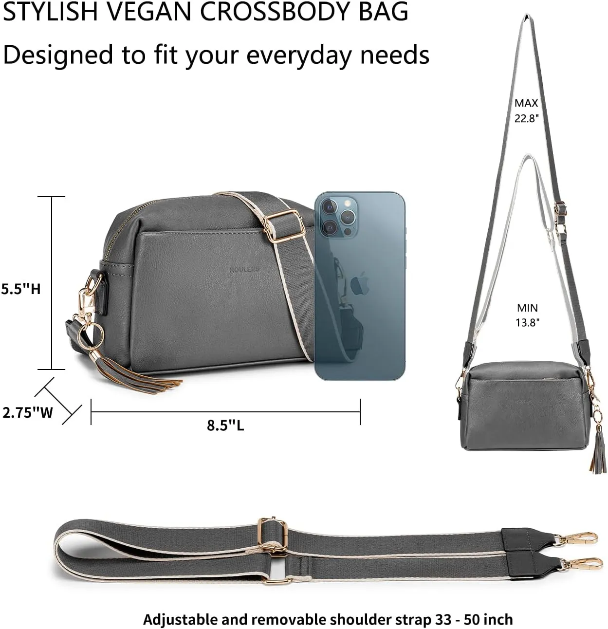 Triple Zip Small Crossbody Bag for women,Wide Strap Cell Phone Purse Shoulder Handbag Wallet with Credit Card Slots