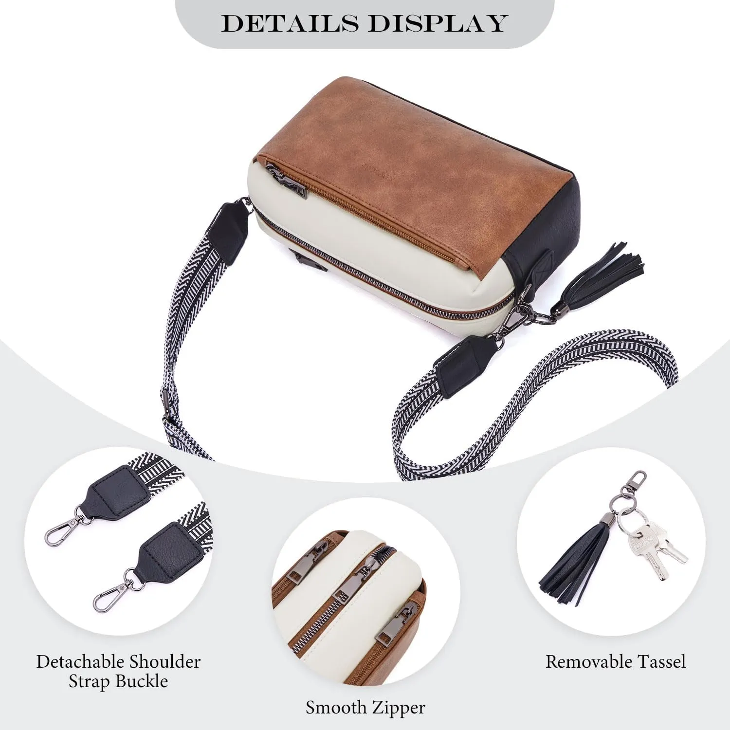 Triple Zip Small Crossbody Bag for women,Wide Strap Cell Phone Purse Shoulder Handbag Wallet with Credit Card Slots