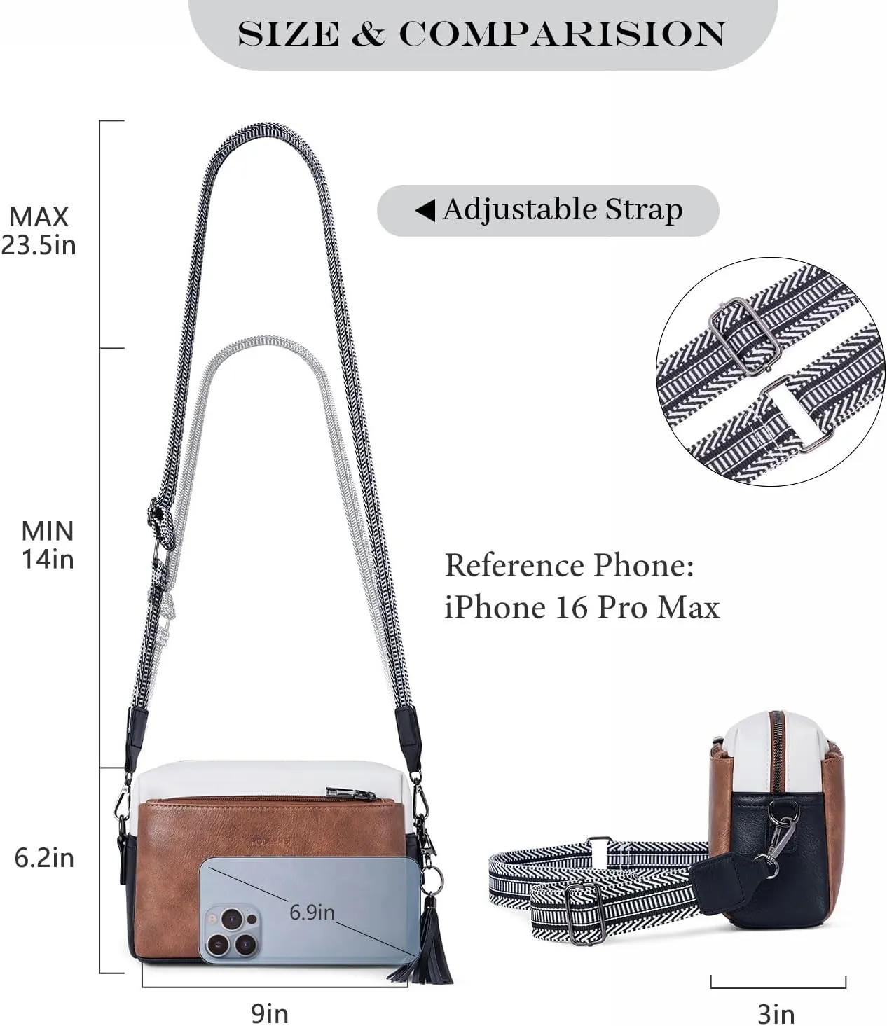 Triple Zip Small Crossbody Bag for women,Wide Strap Cell Phone Purse Shoulder Handbag Wallet with Credit Card Slots
