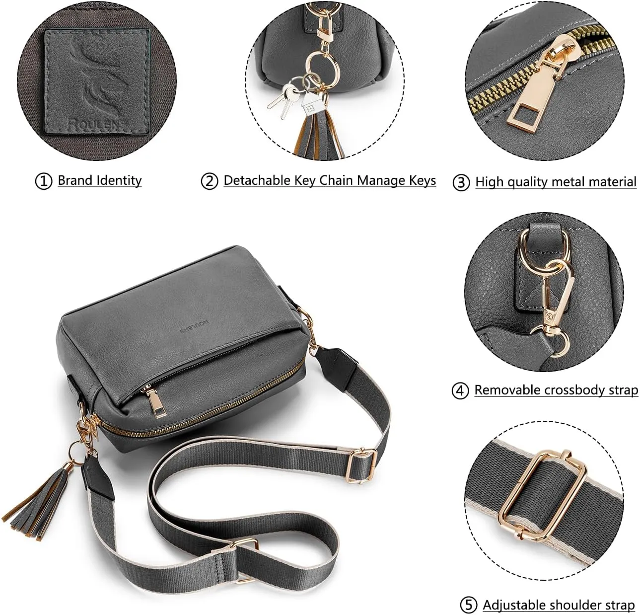 Triple Zip Small Crossbody Bag for women,Wide Strap Cell Phone Purse Shoulder Handbag Wallet with Credit Card Slots