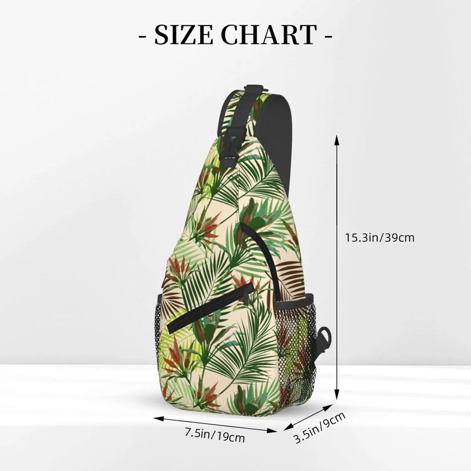 Tropical Leaves Palm Tree Flowers Cross Chest Bag Diagonally Hiking Crossbody Bag Travel Shoulder Daypack Lightweight Sling Backpack Cycling Daypacks Fitness Chest Backpacks