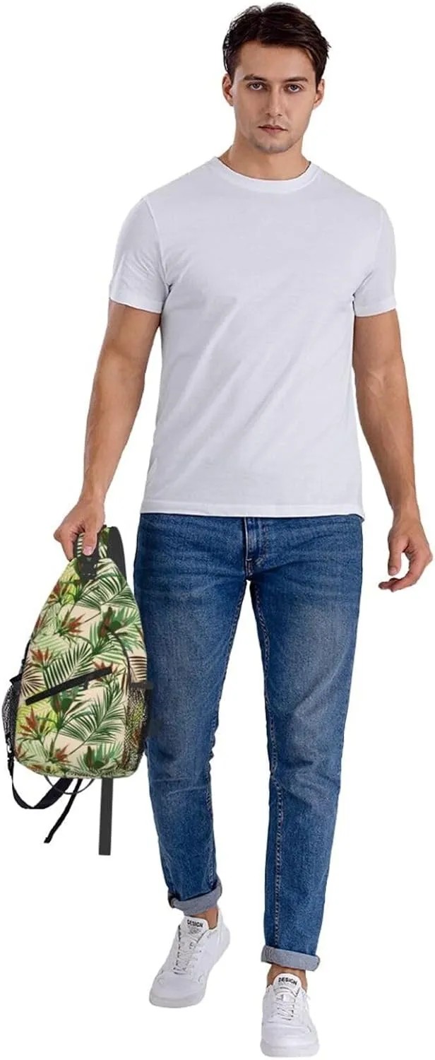Tropical Leaves Palm Tree Flowers Cross Chest Bag Diagonally Hiking Crossbody Bag Travel Shoulder Daypack Lightweight Sling Backpack Cycling Daypacks Fitness Chest Backpacks