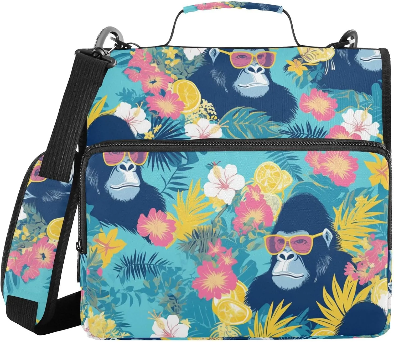 Tropical Plants Animals 1.5 Inch 3 Rings Zippered Binder Bag with Handle and Removable Shoulder Strap Waterproof Portfolios Portfolio Organizer for School