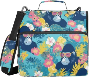 Tropical Plants Animals 1.5 Inch 3 Rings Zippered Binder Bag with Handle and Removable Shoulder Strap Waterproof Portfolios Portfolio Organizer for School