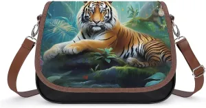 Tropical Rainforest Animal Tiger Women‘s Crossbody Bags Fashion Message Shoulder Handbag with Adjustable Strap for Travel Office