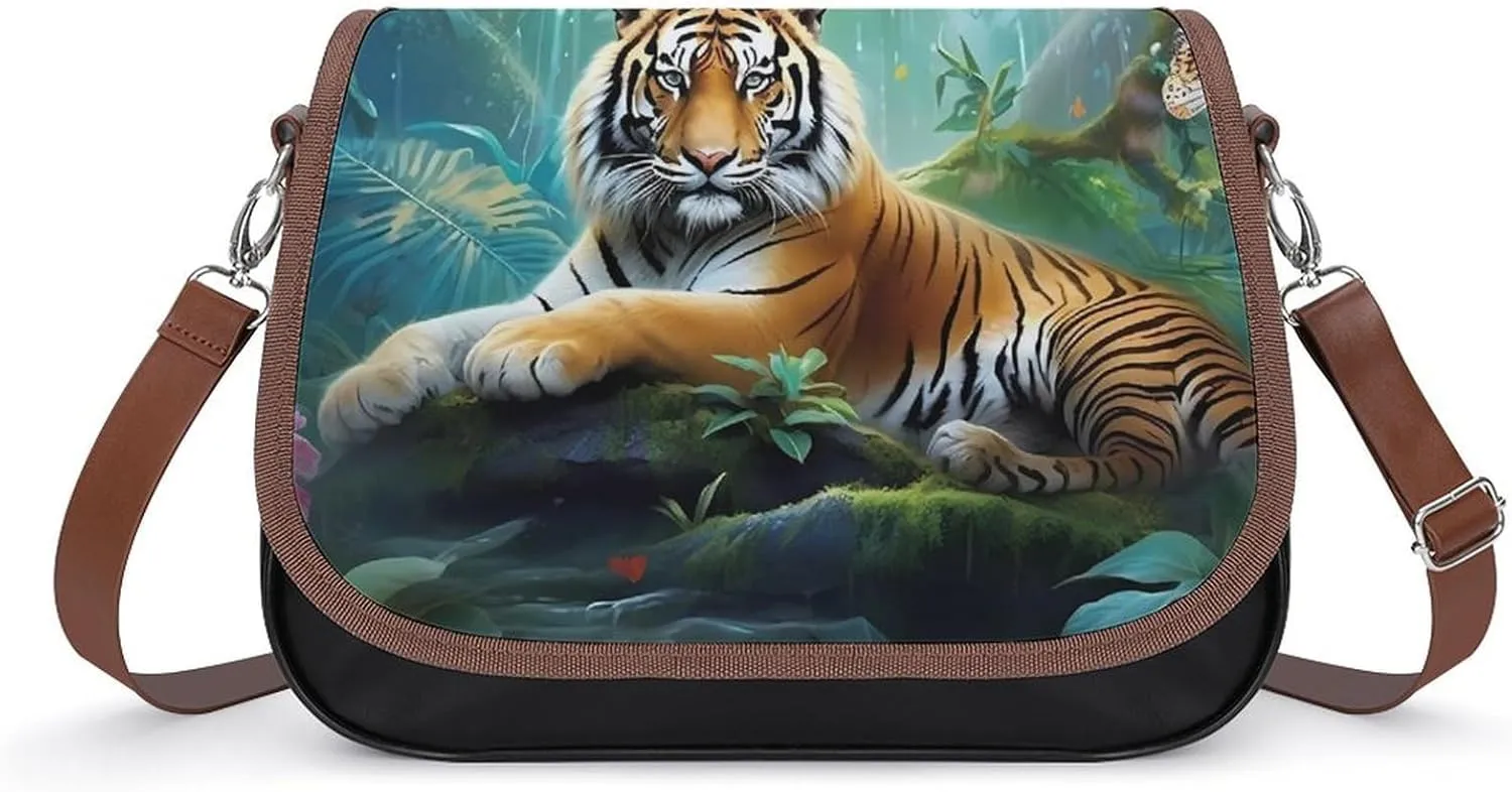 Tropical Rainforest Animal Tiger Women‘s Crossbody Bags Fashion Message Shoulder Handbag with Adjustable Strap for Travel Office
