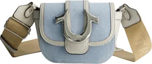 True Religion Crossbody Bag, Women's Faux Leather Mini Handbag with Adjustable Shoulder Strap, Light Blue