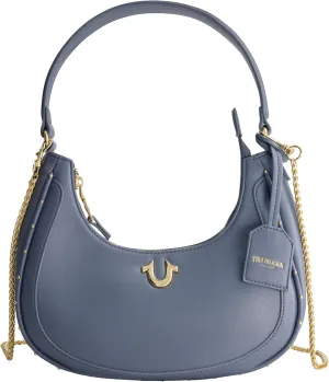 True Religion Hobo Bag, Women's Faux Leather Crescent Handbag with Adjustable Chain Strap