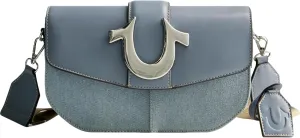True Religion Saddle Bag, Women's Denim and Faux Leather Crossbody Purse with Adjustable Shoulder Strap