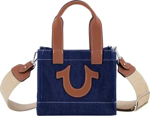 True Religion Tote Bag, Women's Mini Travel Shoulder Bag with Adjustable Strap and Horseshoe Logo