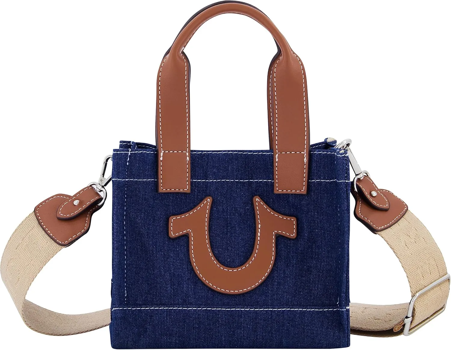 True Religion Tote Bag, Women's Mini Travel Shoulder Bag with Adjustable Strap and Horseshoe Logo