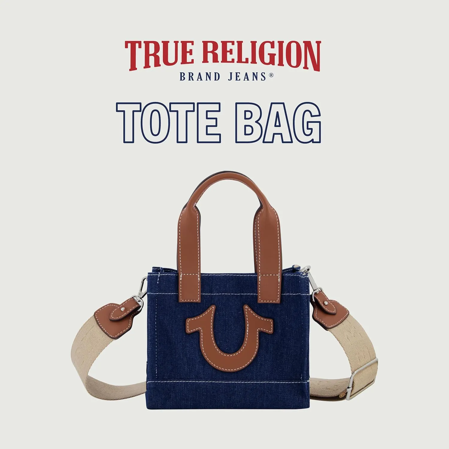 True Religion Tote Bag, Women's Mini Travel Shoulder Bag with Adjustable Strap and Horseshoe Logo