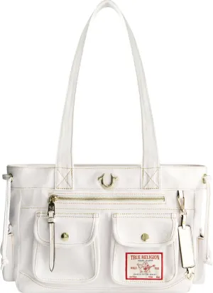 True Religion Tote Bag, Women's Multi-Pocket Faux Leather Handbag with Adjustable Shoulder Strap