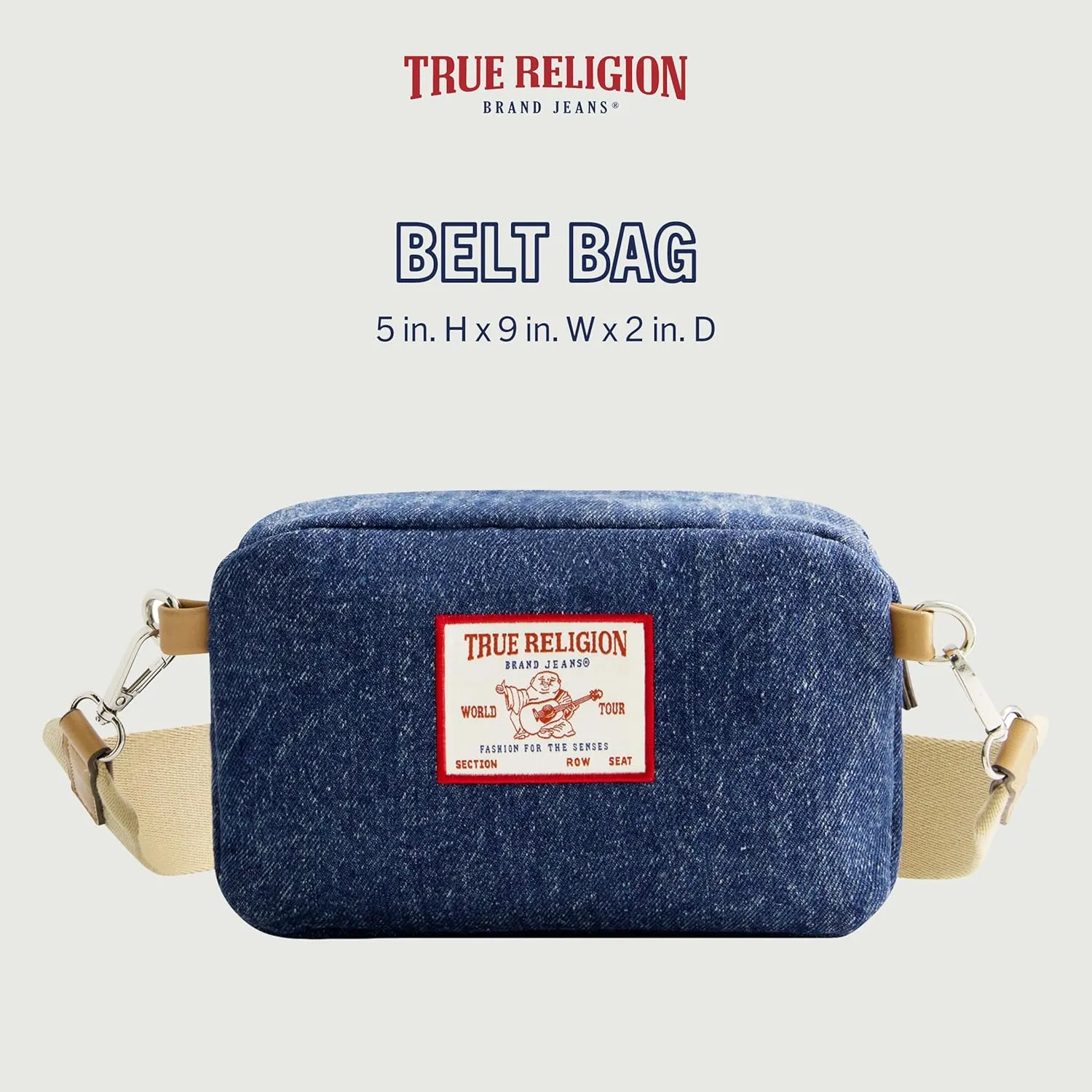 True Religion Women's Belt Bag, Denim Small Travel Crossbody Purse with Adjustable Removable Shoulder Strap