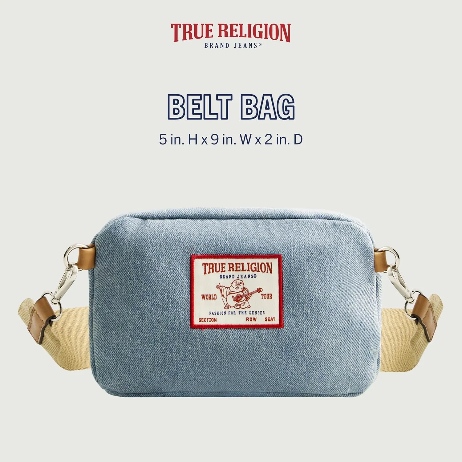True Religion Women's Belt Bag, Denim Small Travel Crossbody Purse with Adjustable Removable Shoulder Strap