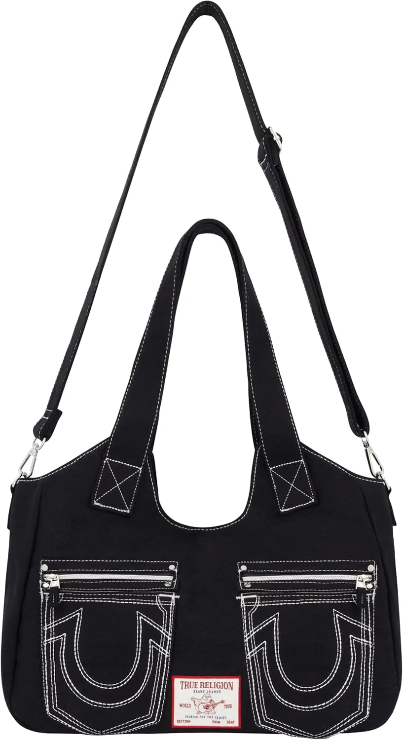 True Religion Women's Satchel Bag, Crossbody Purse Handbag with Horseshoe Logo Stitching