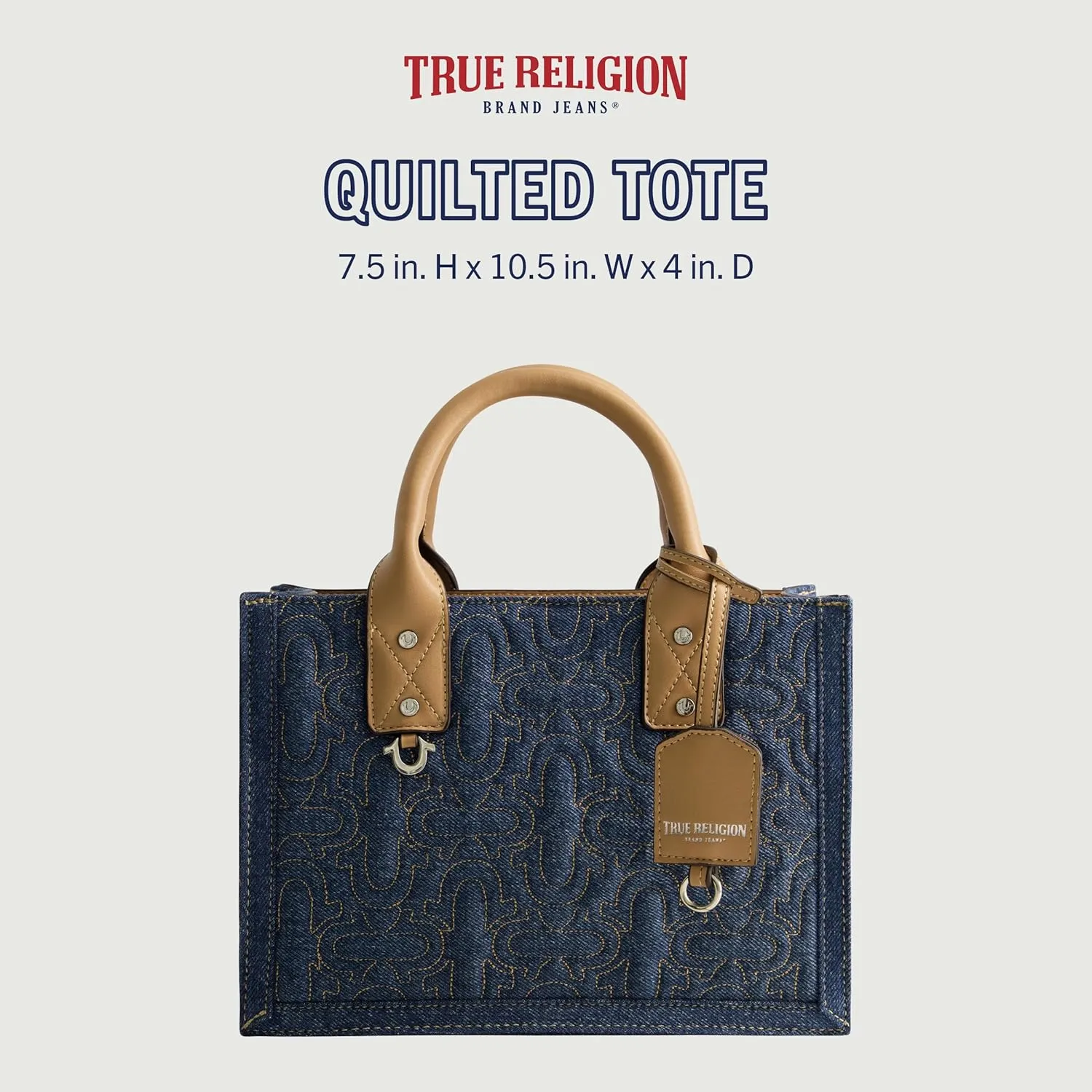 True Religion Women's Tote Bag, Quilted Horseshoe Travel Shoulder Handbag with Adjustable Crossbody Strap