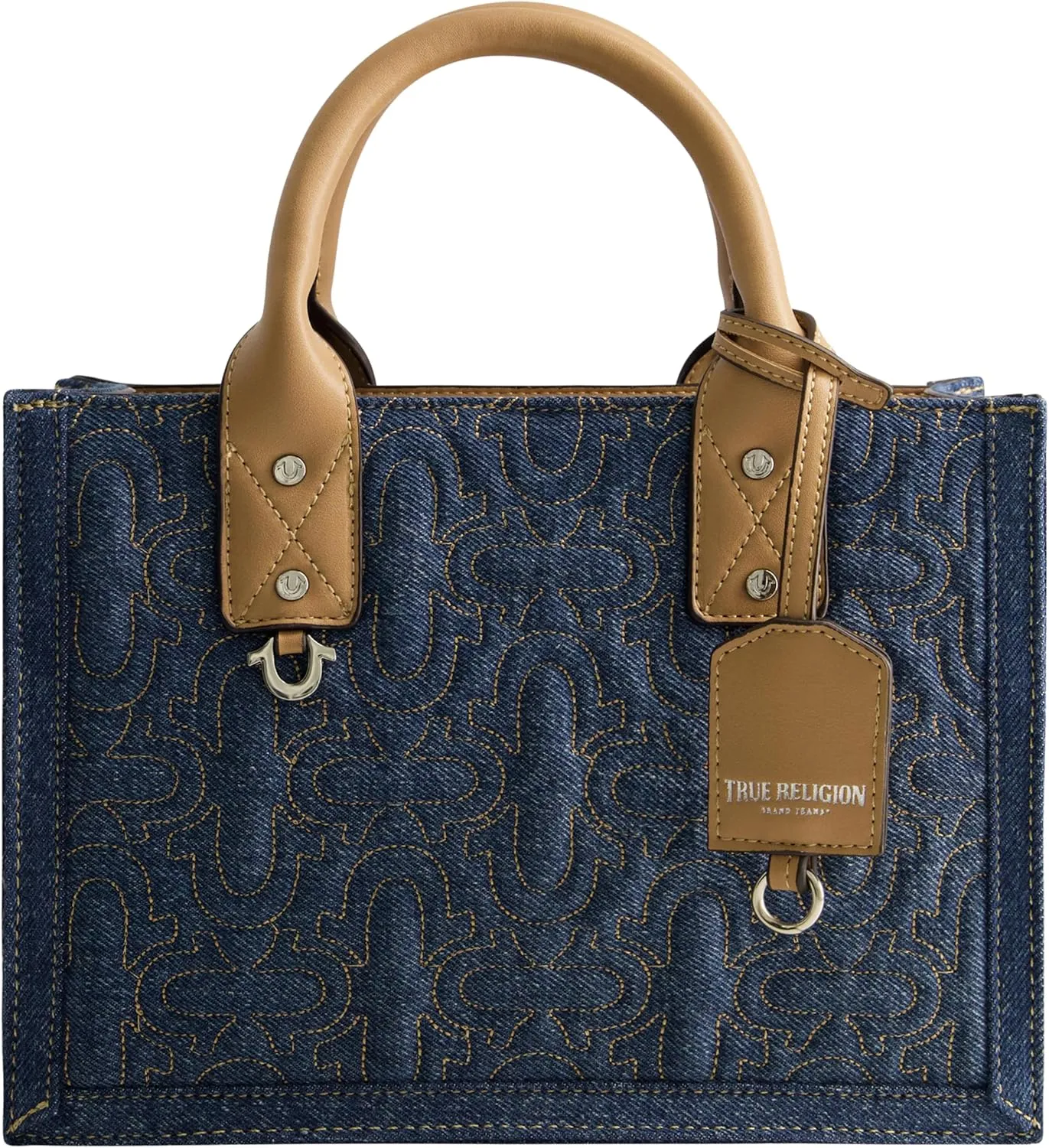 True Religion Women's Tote Bag, Quilted Horseshoe Travel Shoulder Handbag with Adjustable Crossbody Strap