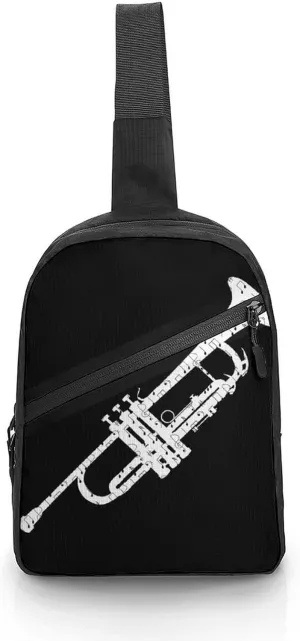 Trumpet Music Notes Chest Bag Foldable Crossbody Unisex Pack Travel Hiking Adjustable Shoulder Straps Sling Bags