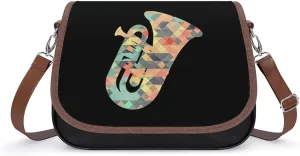 Tuba Instruments Music ArtTuba Instruments Music Art Leather Crossbody Bags for Women Travel Shoulder Backpack Messenger Bag Adjustable Shoulder Strap