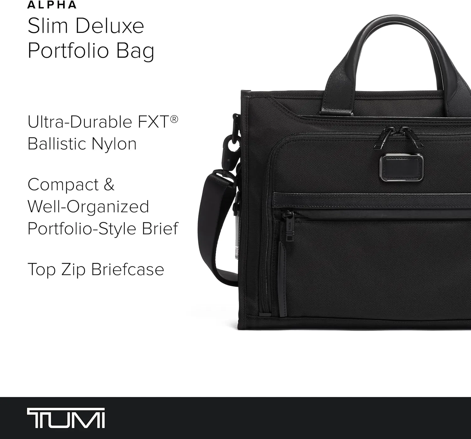 TUMI Slim Deluxe Portfolio - Ballistic Nylon Briefcase for Men & Women - Stylish Organizer Briefcase for Business & Travel - Black