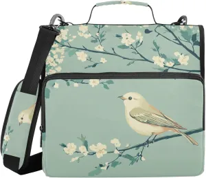 Twigs Bird Spring Zipper Binder Organizer with Shoulder Strap Laege Capacity 1.5 Inch 3 Rings Pencil Case Portfolio Binder Document Storage