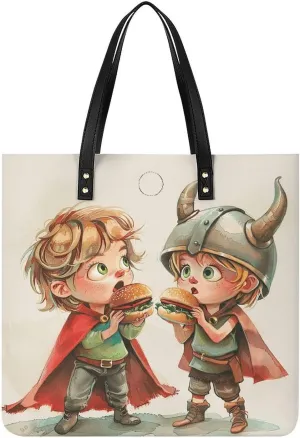 Two Cartoon Humans Tote Bag Durable Water-Resistant Handbags Lightweight Tote for Travel Work Book