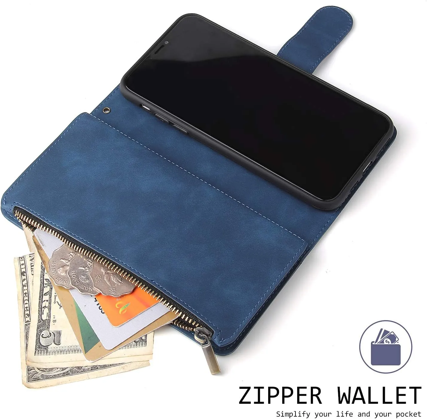 UEEBAI Wallet Case for Samsung Galaxy Note 20 Ultra 5G, Premium Vintage PU Leather Magnetic Closure Handbag Zipper Pocket Case Kickstand Card Holder Slots Wrist Strap TPU Shockproof Flip Cover - Blue