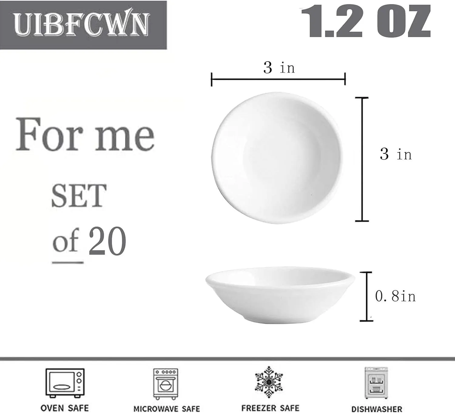 UIBFCWN Ceramic Dipping Bowls Set, 20 Pack White Bowls, 1.2 Oz Asian Sauce Dish for Ketchup, BBQ, Condiments