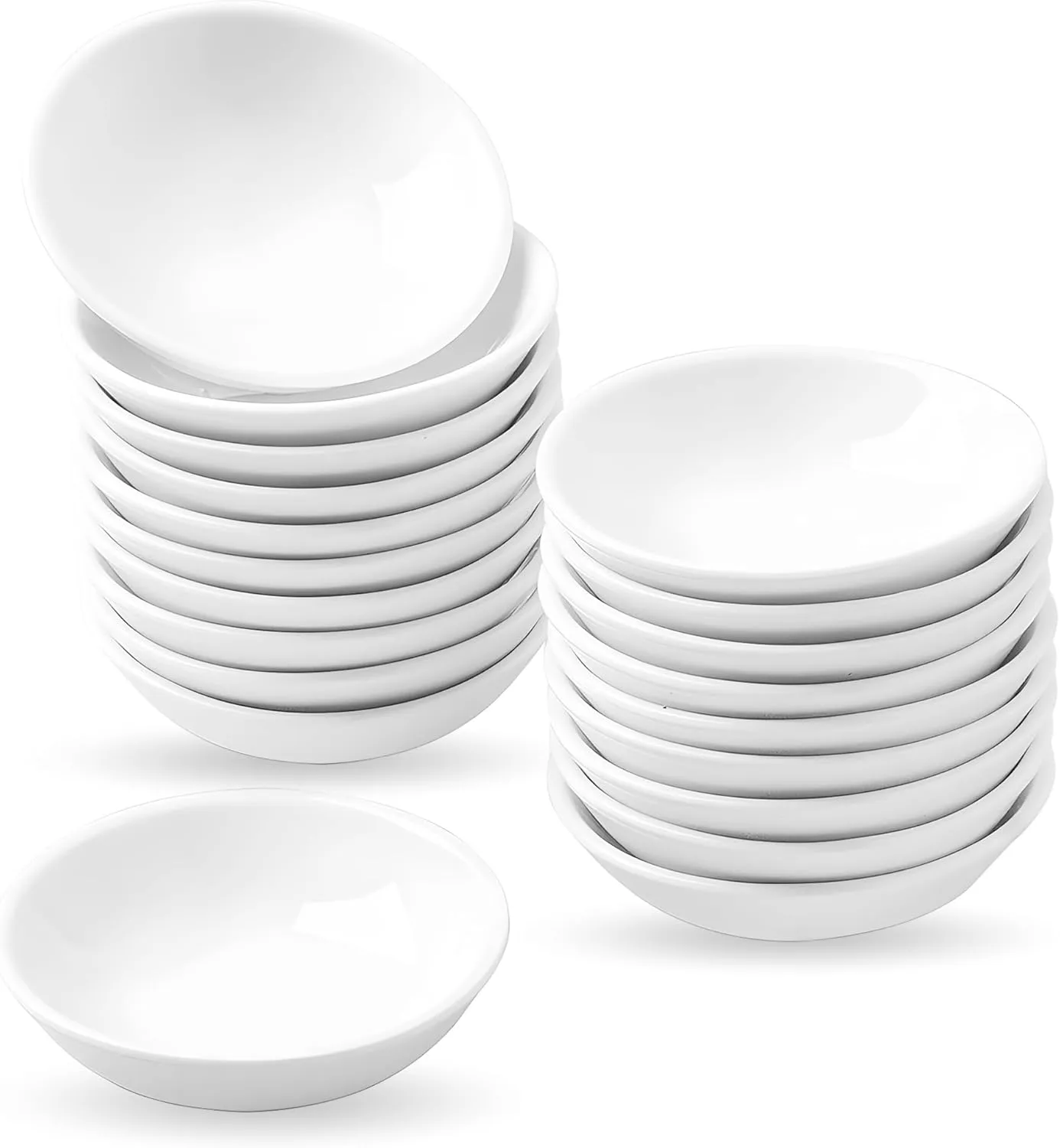 UIBFCWN Ceramic Dipping Bowls Set, 20 Pack White Bowls, 1.2 Oz Asian Sauce Dish for Ketchup, BBQ, Condiments