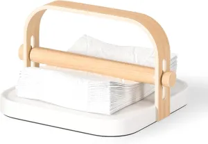 Umbra Bellwood Napkin Holder with Weight and Carrying Handle, White/Natural
