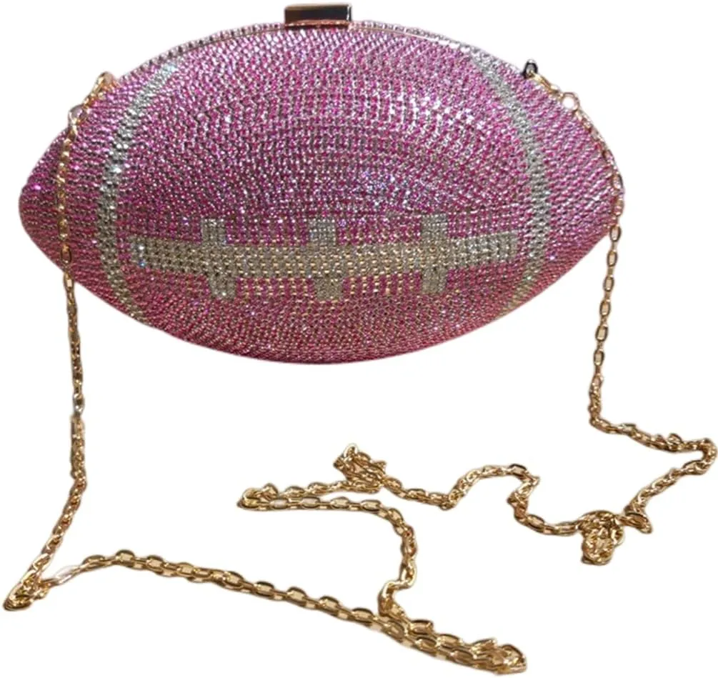 UMREN Women Basketball Shaped Cross Body Purse Rhinestone Round Ball Crystal Evening Bag Clutch Handbag for Wedding Party