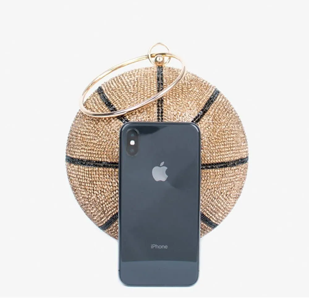 UMREN Women Basketball Shaped Cross Body Purse Rhinestone Round Ball Crystal Evening Bag Clutch Handbag for Wedding Party