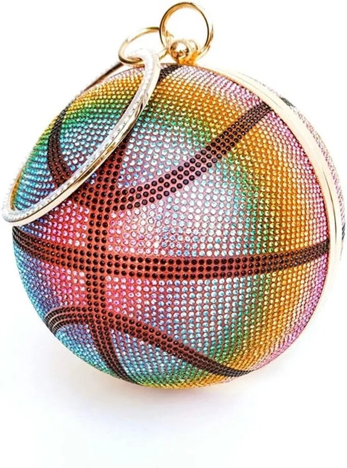 UMREN Women Basketball Shaped Cross Body Purse Rhinestone Round Ball Crystal Evening Bag Clutch Handbag for Wedding Party