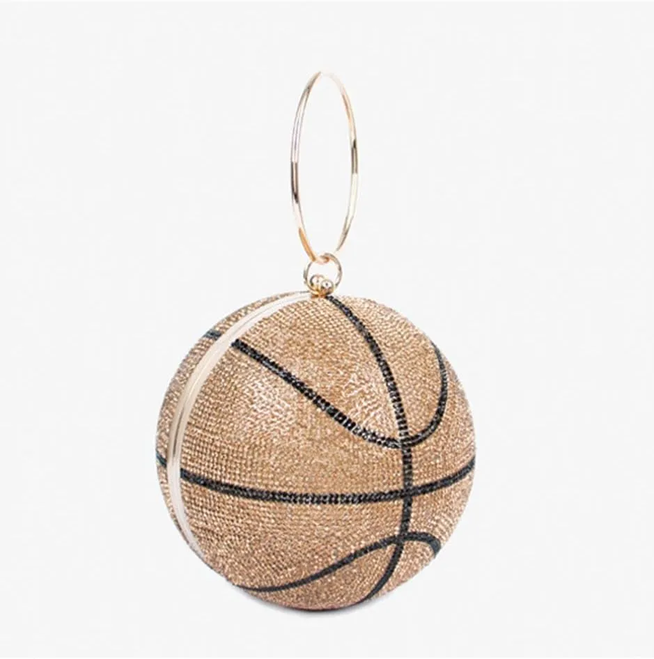 UMREN Women Basketball Shaped Cross Body Purse Rhinestone Round Ball Crystal Evening Bag Clutch Handbag for Wedding Party