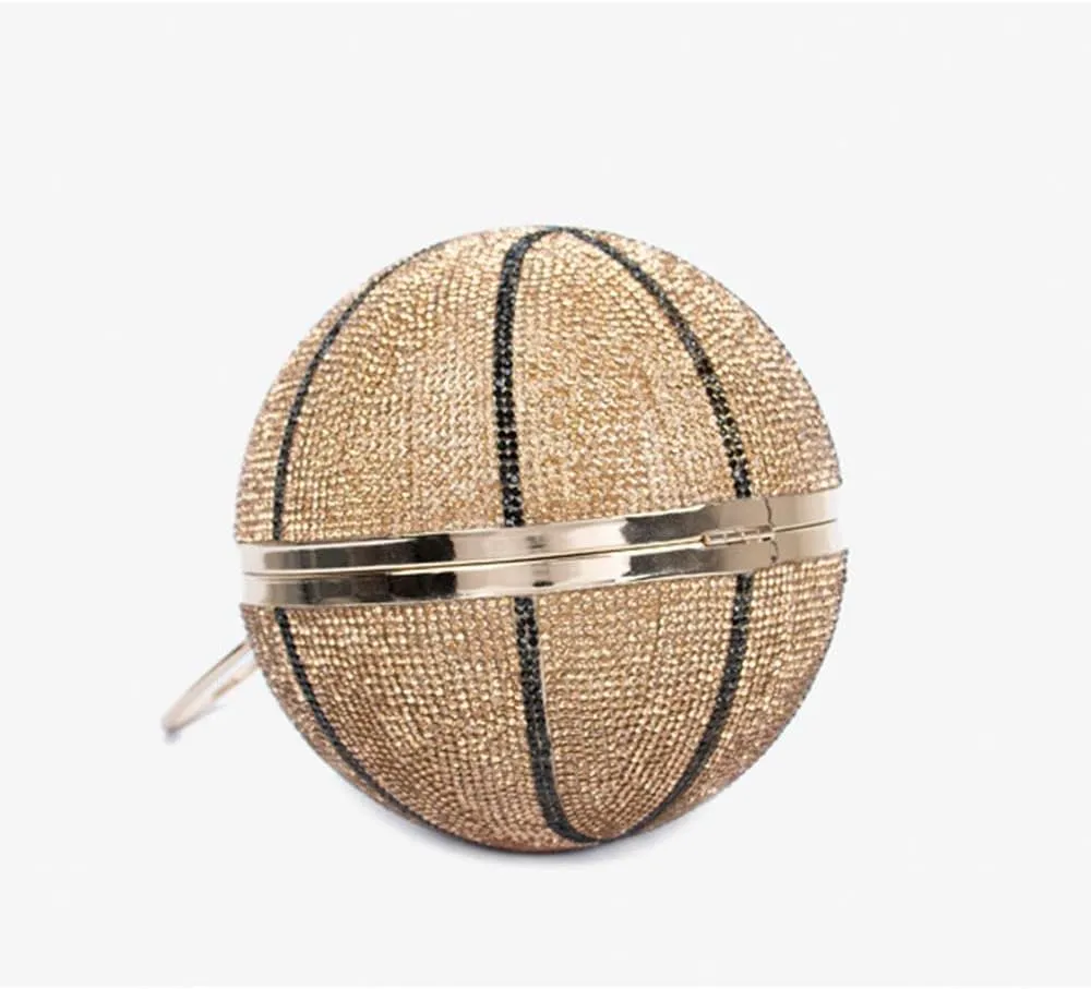 UMREN Women Basketball Shaped Cross Body Purse Rhinestone Round Ball Crystal Evening Bag Clutch Handbag for Wedding Party