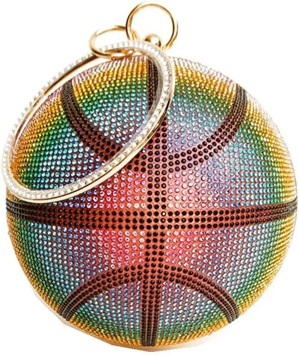 UMREN Women Basketball Shaped Cross Body Purse Rhinestone Round Ball Crystal Evening Bag Clutch Handbag for Wedding Party