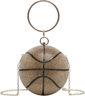 UMREN Women Basketball Shaped Cross Body Purse Rhinestone Round Ball Crystal Evening Bag Clutch Handbag for Wedding Party