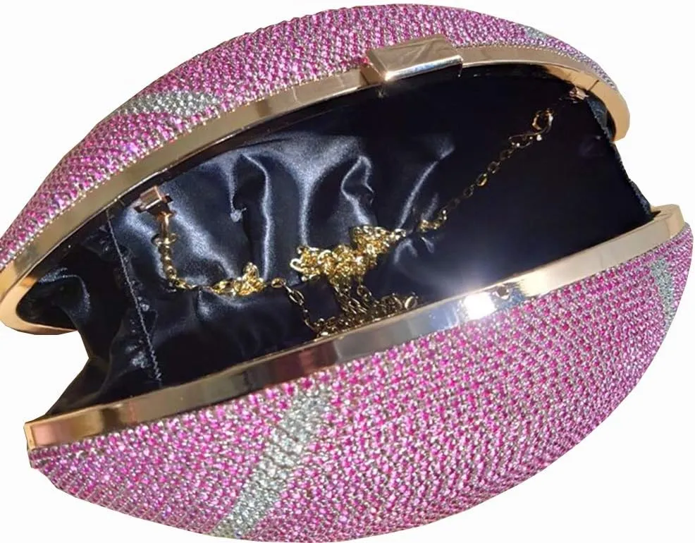 UMREN Women Basketball Shaped Cross Body Purse Rhinestone Round Ball Crystal Evening Bag Clutch Handbag for Wedding Party